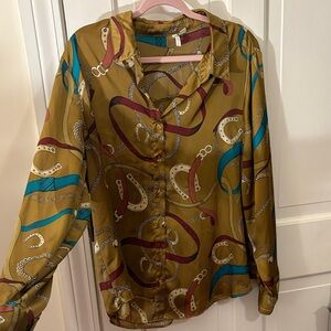 Stylish Women's Western Print Button Down Top - Multicolor